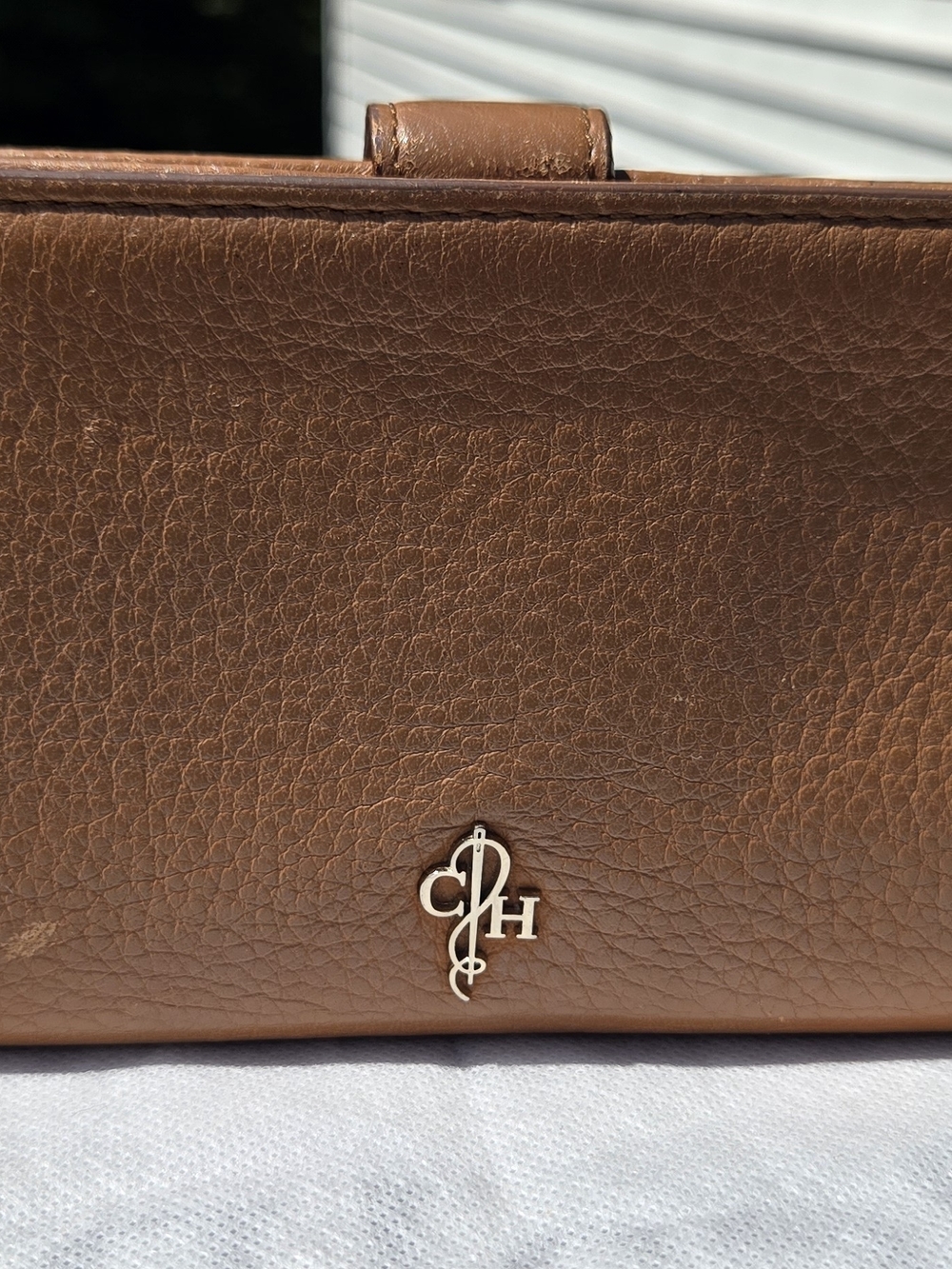 GUC Cole Haan Brown Pebbled Leather Wallet Clutch with Silver Logo